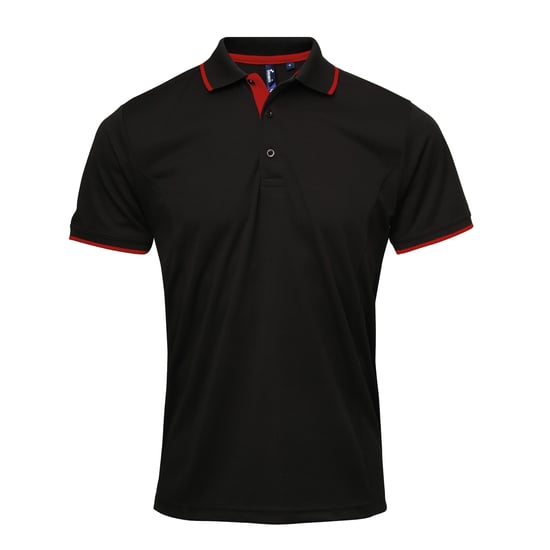 Premier Mens Contrast Coolchecker Polo Shirt (Schwarz/Rot) - Image 1