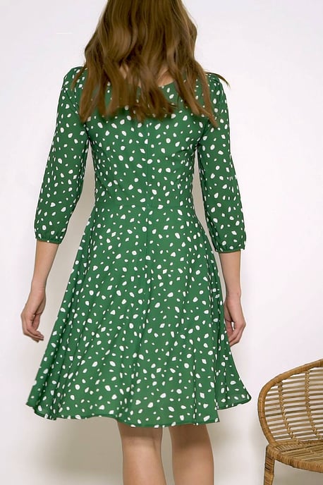 Green Fleck Print Fit & Flare Dress