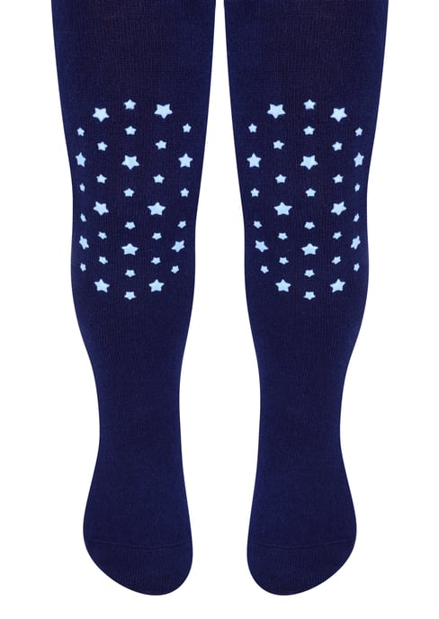 Baby Strumpfhose mit Griffen | Steven | Weiche Anti-Rutsch-Strumpfhose aus Baumwolle mit Mustern - Sterne (Navy) - Image 1
