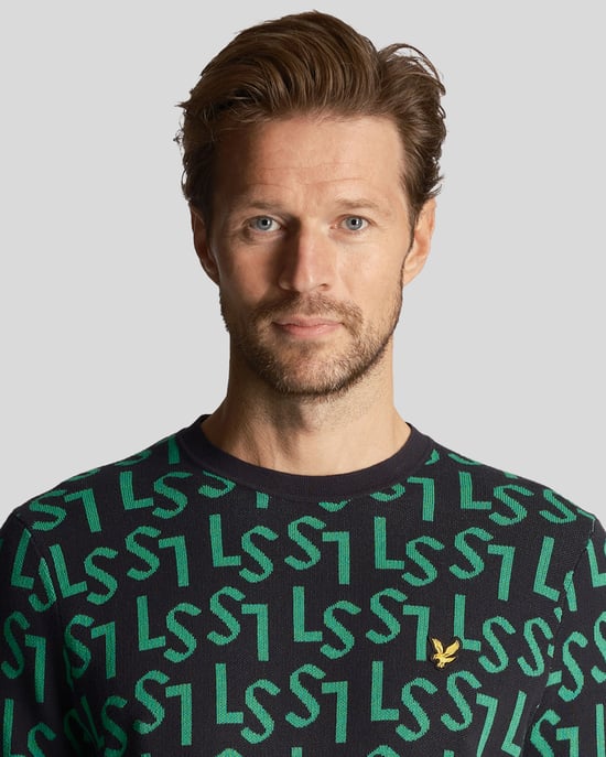Lyle & Scott Herren-Golfmonogramm-Strickpullover mit Rundhalsausschnitt in Marineblau - Image 4