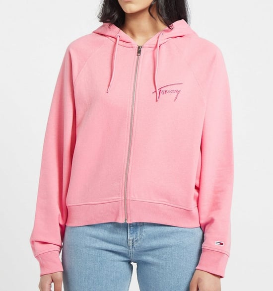 Tommy Hilfiger Signature Boxy Zip Kapuzenpullover für Damen in Pink - Image 2