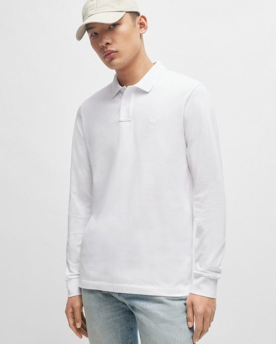 BOSS Orange Passerby Herren Langarm-Polo-Shirt aus Stretch-Baumwolle mit Logo-Patch - Image 1