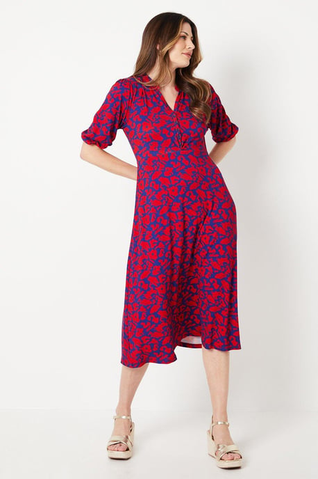 Abstract Open Neck Jersey Midi Dress