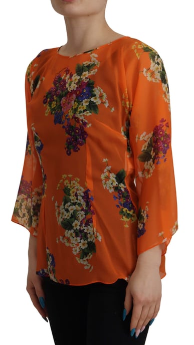 Dolce & Gabbana Orange Floral Print Langarmbluse für Damen - Image 4