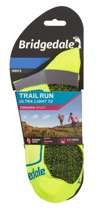 Bridgedale - Herren Trail Running Ultraleicht T2 Coolmax Sport 3/4 Crew Socken - gelb - Image 2