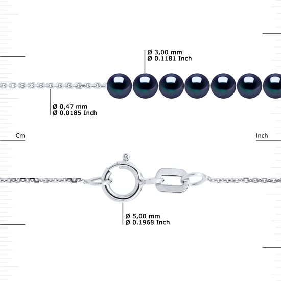 DIADEMA - Bracelet - 7 Real Freshwater Pearls - Black Tahitian Style - Cable Chain in White Gold