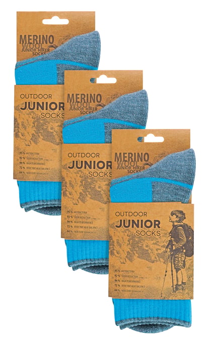 3er-Pack Kinder Merinowoll-Wandersocken | Leichte Blasenfreie Socken für Jungen & Mädchen - Türkis - Image 2