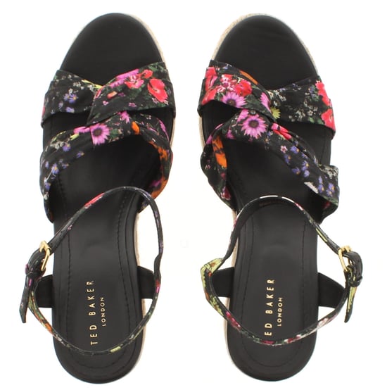 Ted Baker Damen Sandalen Cardima Espadrille Keilabsatz Floral Druck Schwarz - Image 6