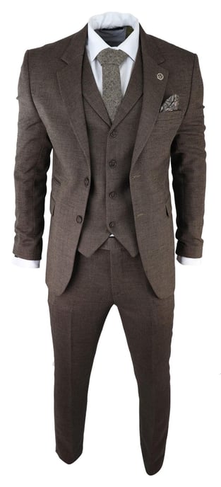 Herrenbraunes 3-teiliger Tweed-Hahnentrittmuster-Anzug Peaky Blinders Klassisch Maßgeschneidert - Image 2