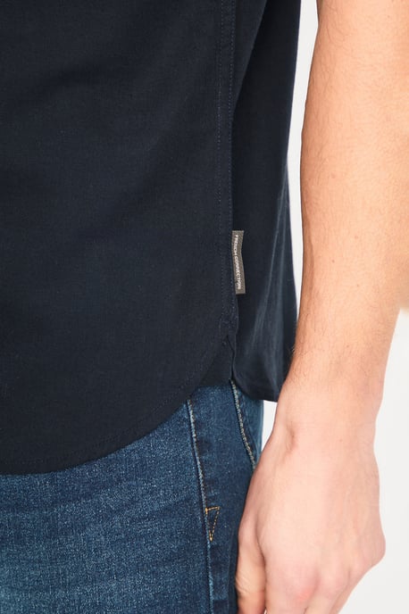 Navy Linen Blend Short Sleeve Chest Pocket Shirt - Image 5