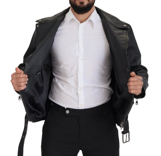 Dolce & Gabbana Schwarze Leder Bikerjacke mit Reißverschluss für Herren - Image 6