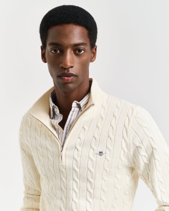 GANT Mens Cotton Cable Half Zip Jumper - Image 2