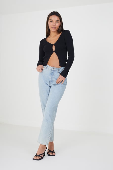 Black 'Sasha' Ribbed Knitted V-Neck Cardigan