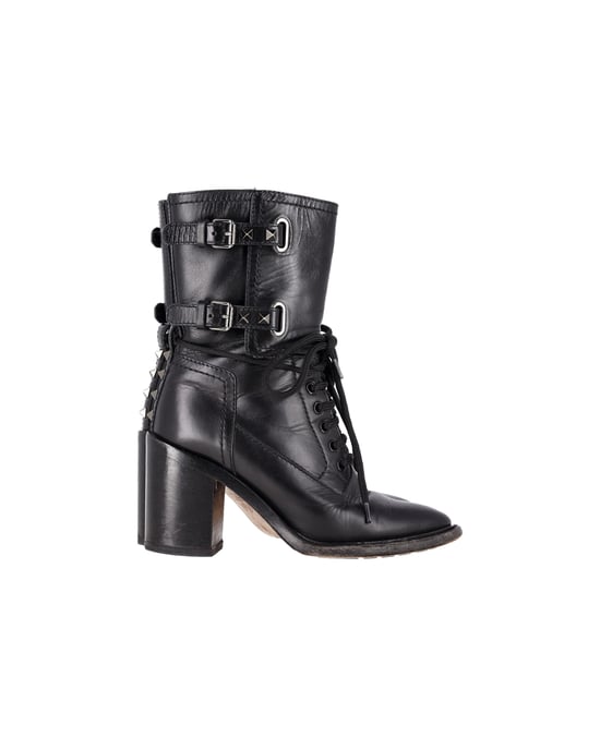 Valentino Garavani Rockstud Doppel-Schnallen Stiefeletten aus schwarzem Leder - Image 1