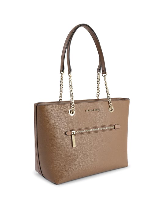 Leather Front Zip Tote Bag