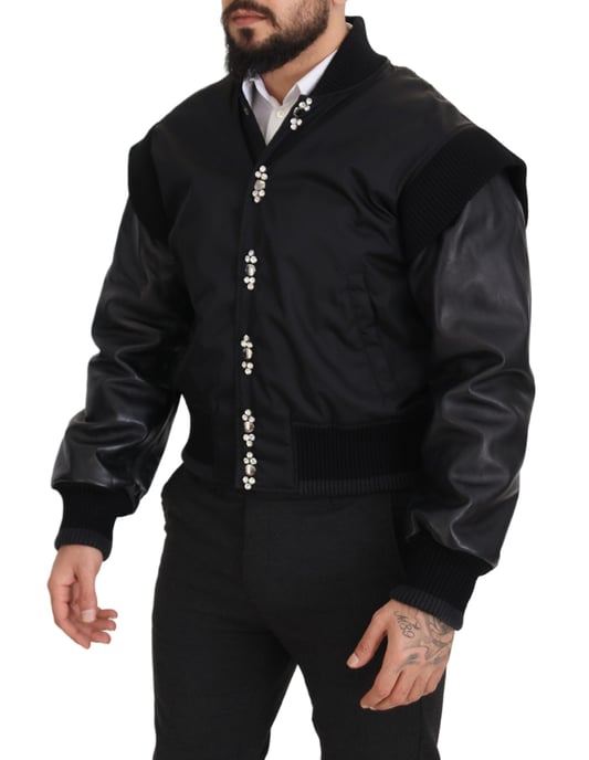 Dolce & Gabbana Schwarze Nylon Kristallknöpfe Herrenjacke - Image 5