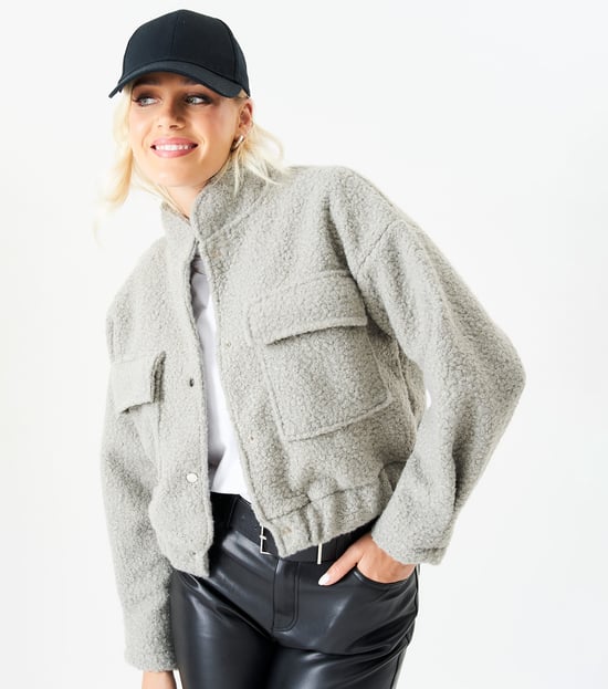Boucle Wool Elasticated Waist Cropped Jacket