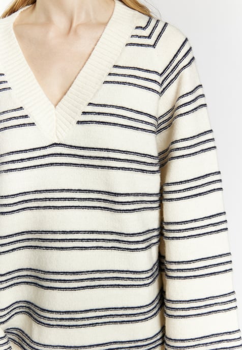 Dreimaster Strickpullover Damen Wollweiss Marine - Image 5