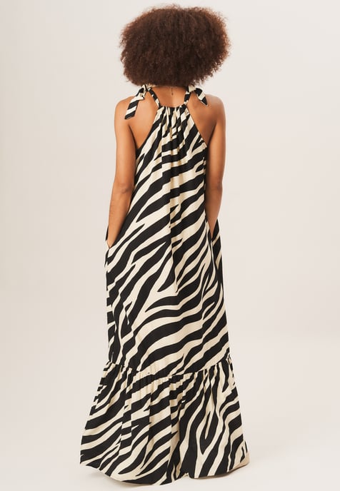 Zebra Print Tie Shoulder Maxi Dress