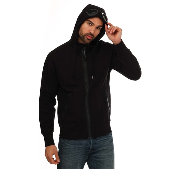 Men's C.P. Company Diagonal Raised Fleece Goggle Hoodie in Black