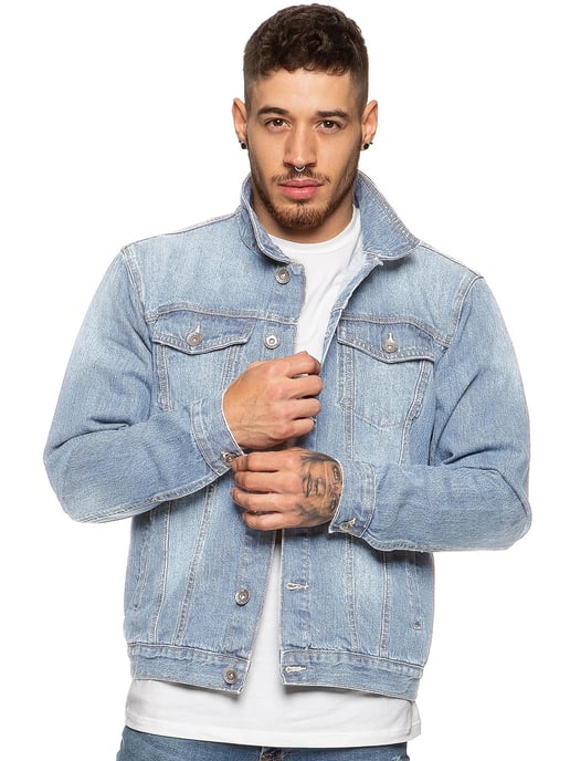 Enzo Men's Enzo Denim Designer Jacke - Hellblau - Image 1