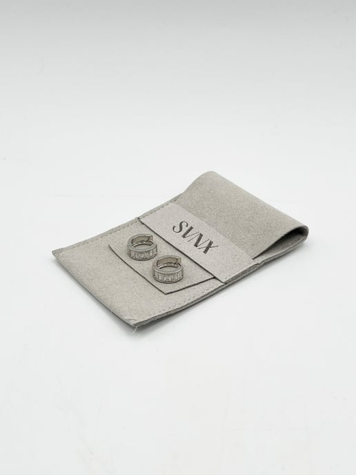 Mini Huggie Hoop with Clear Stones - Silver