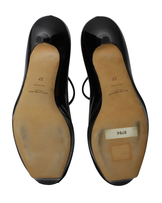 Yves Saint Laurent Peeptoe-Plattform-Mary Jane-Pumps aus schwarzem Lackleder - Image 5