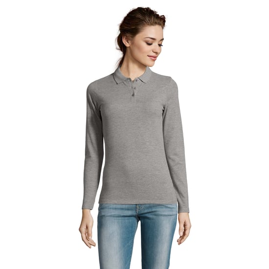 SOLS Womens/Ladies Perfect Langarm-Piqué-Poloshirt (Grau meliert) - Image 5