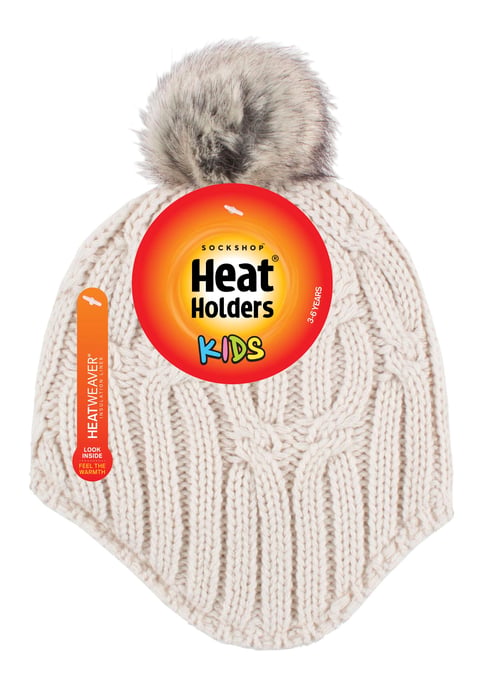 Wärmehalter - Mädchen Kabel gestrickt Beanie-Mütze mit Pom Pom Bommel für Winter | warme thermisch isolierte Mütze - Buttercreme - Image 2