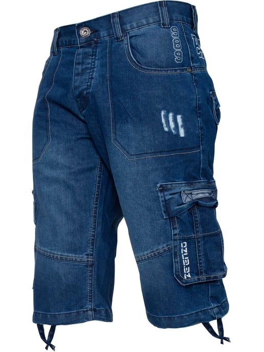 Enzo Herren Cargo Combat Denim Shorts - Image 1