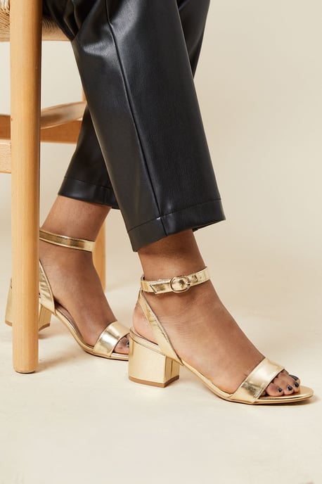 Dorothy Perkins Womens Heeled Sandals Silver Mid Block Heel Open Toe Casual - Image 1