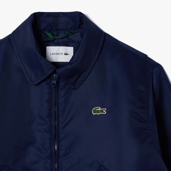 Women's Lacoste Oversized Embroidered Logo Bomber Jacket in Blue