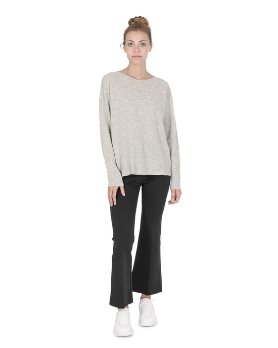 Crown Of Edinburgh Cashmere Übergroßer Pullover© mit Bateau-Kragen Für Frauen Coe 008 Grau Melange - Image 1