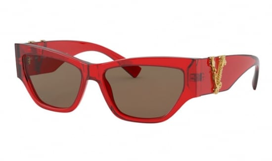 Versace Rectangular plastic Women Sunglasses Transparent Red / Brown