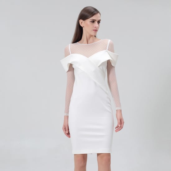 Bodycon-Kleid mit Bardot-Ausschnitt aus Jersey und Tüll - Image 3
