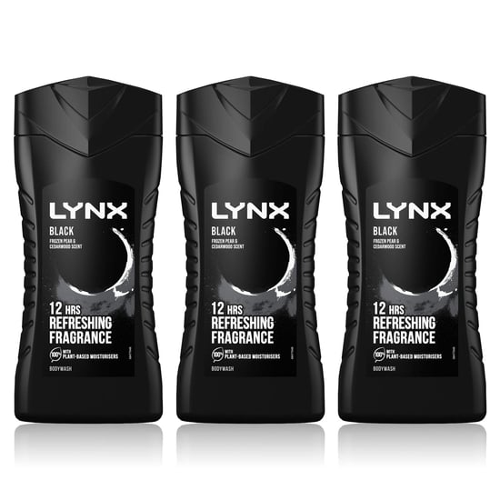 Lynx Black 12-H Refreshing Fragrance Shower Gel Body Wash for Men 3x225ml
