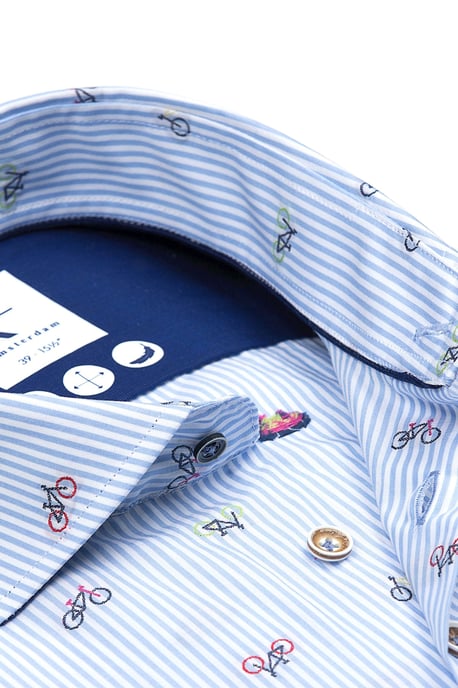 R2 Biycle Print Cutaway Collar Shirt Light Blue