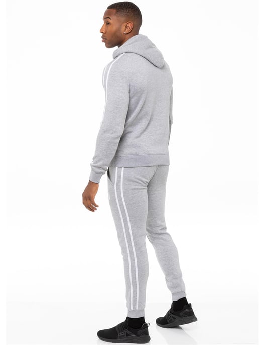 Enzo | Mens Pullover Tape Hoodie Tracksuit Set - Grey