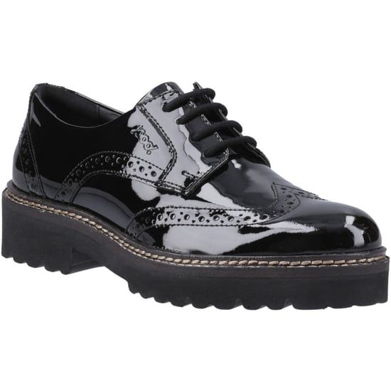 Pod Kortney Kunstleder Damen Schwarz Lack Brogues Schuhe - Image 1