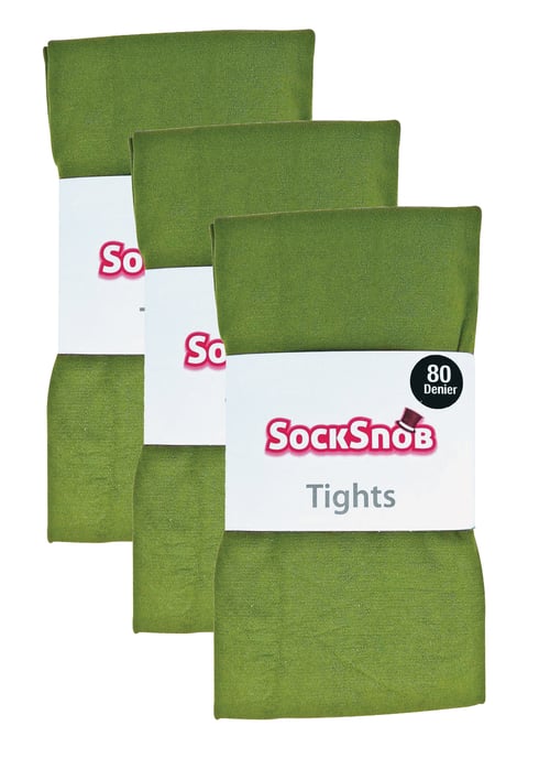 3 Paar Multipack Damen farbige undurchsichtige 80 Denier Strumpfhosen | Sock Snob | einfarbige Blockfarbe Strumpfhosen - Khaki - Image 2