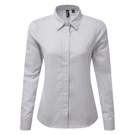 Premier Womens/Ladies Maxton Check Langarmhemd (Silber/Weiß) - Image 1