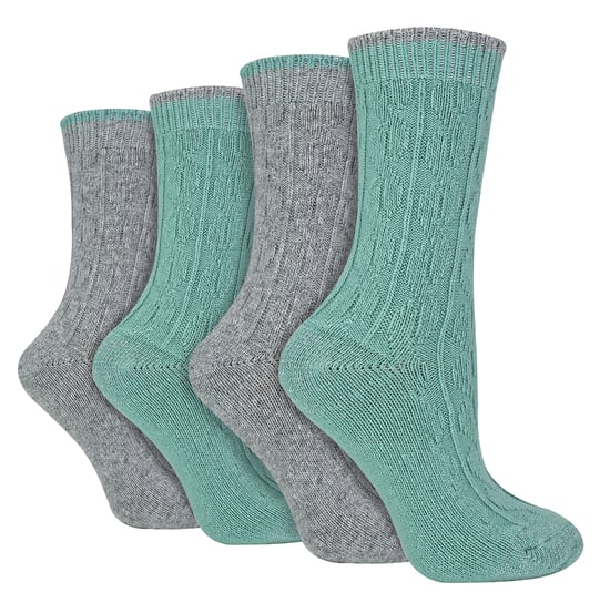 4er Pack Damen Kabelstrick Socken | Wildfeet | Lurex Glitzer Socken für Frauen - Grau/Grün - Image 1