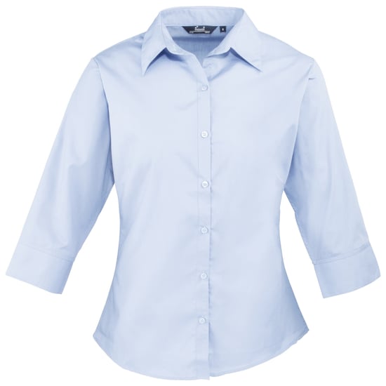 Premier Popeline Bluse / Arbeitshemd, 3/4 Arm (Hellblau) - Image 1