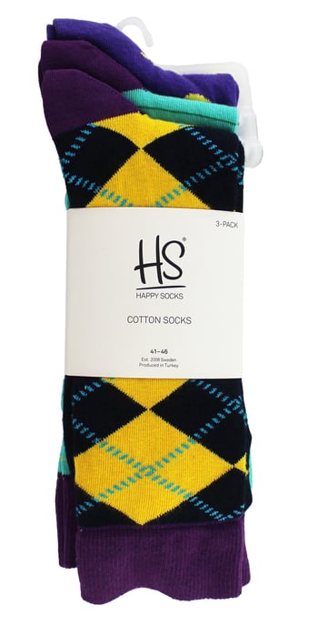 HS von Happy Socks - Herren 3er Pack Spaßige modische Socken - Argyle (Lila) - Image 2
