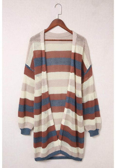 Damen Farbblock Hohlstrick-Cardigan in Blau - Image 1