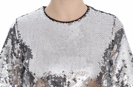 Dolce & Gabbana Frauen Bluse T-Shirt mit Rundhalsausschnitt aus silbernen Pailletten - Image 4