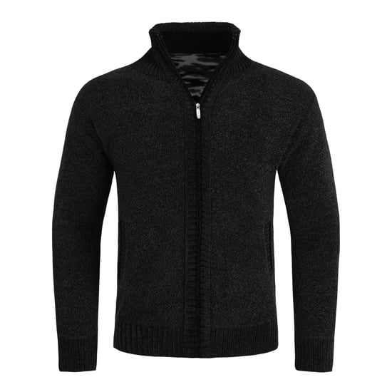 Herren-Cardigan mit Rei?verschluss, Stehkragen und gefuttertem Grobstrickpullover Schwarz - Image 1