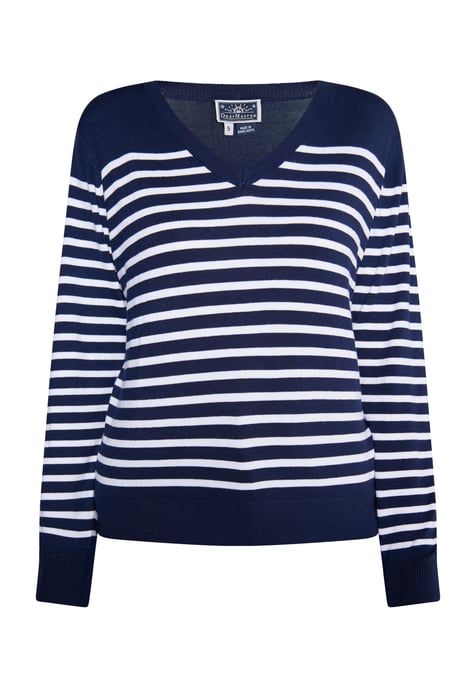 Dreimaster Strickpullover Damen Marine Weiss - Image 1