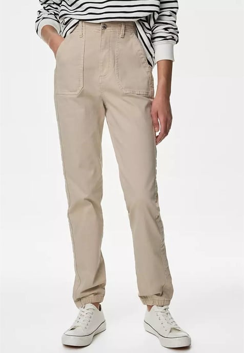 M&S Collection Damen Baumwollmischung Slim Fit Ankle Grazer Joggers Sand - Image 1