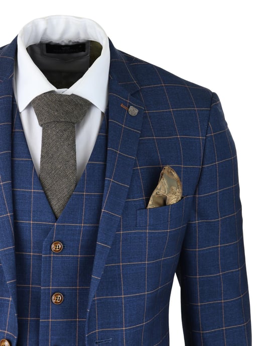 Herren 3-teiliges Anzug Blau-Gold Karomuster Peaky Blinders 1920 Gatsby Eleganter Vintage Anzug - Image 5